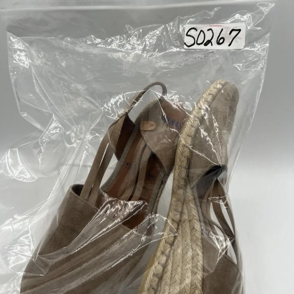 Verbenas Women 9 Tan Suede Piedra Wedge Espadrille Sandals Cap Toe Made In Spain